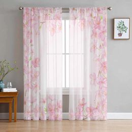 Curtain Watercolor Cherry Blossom Border Tulle Curtains For Living Room Bedroom Children Decor Sheer