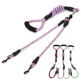 Dog Collars Double-headed Leash Wave Pattern Anti-winding Removable Pet Nylon Walking Dual With Comfortable Foam Handle