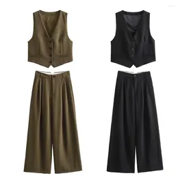 Women's Two Piece Pants Zach Ailsa 2024 Spring Product Luxury Vest V-neck Sleeveless Short Tank Top High Waist Loose Set