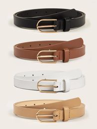 Belts 4pcs Women's Classic PU Leather Belt Solid Colour Simple Thin With Gold Buckle For Jeans