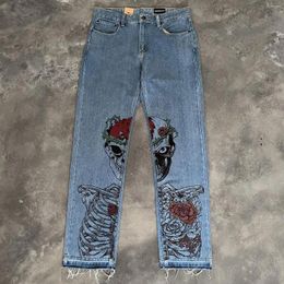 Women's Jeans Harajuku Skull Print Denim Y2k Pants Men Women Goth In 2024 Wide Trousers Baggy High Waisted