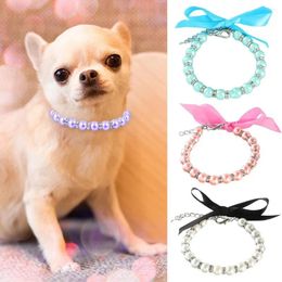 Dog Apparel 2PCS Pendant Adjustable Cat Supplies Pet Products Jewellery Pearl Collar Bow Bell Necklace