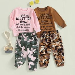 Clothing Sets 1-6Y Kids Baby Girls Spring Fall Clothes Set Letter Print Long Sleeve Sweatshirt Tops Stretch Camouflage Pants Outfit