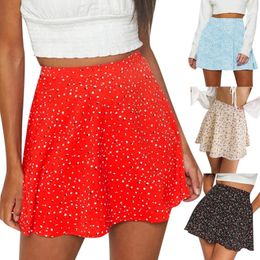 Skirts Summer Women Short Skirt Floral Print Zipper Printed Pleated Mini Fit Middle Waist Sweet Elegant