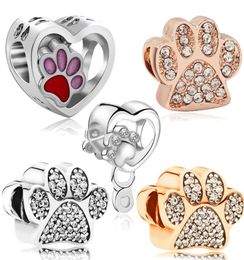 925 Silver Fit Charm 925 Bracelet Dog paw print charms love charms set Pendant DIY Fine Beads Jewelry1968276