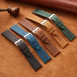 Watch Bands Crazy Horse Leather band 18mm 19mm 20mm 21mm 22mm Vintage Wrist Straps Top Layer Cowhide Quick Release Band H240504