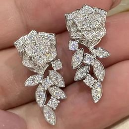 Dangle Earrings Custom Solid 18K White Gold Women Stud Drop Flower Moissanite Diamonds Wedding Party Engagement Anniversary