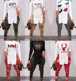 Valentine Day And Christmas Gifts Designer Women Tracksuits Two Piece Set New Personalised Letter Printing Tops Split Hem Long Sle5562624