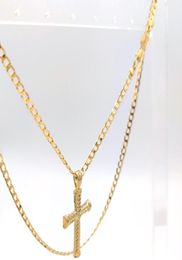 24 K REAL GOLD FILLED CROSS PENDANT NECKLACE Curb LENGTH CHAIN 60 CM9161422
