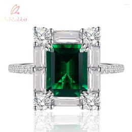 Cluster Rings IsRabbit 18K Gold Plated 7 9MM Muzo Emerald Diamond Engagement Ring For Women Anniversary Gifts 925 Sterling Silver Fine