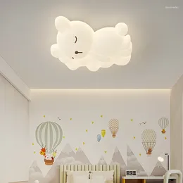 Ceiling Lights Remote Control Dimming Optional Sleeping Bear Light Children's Bedroom Lamps White Sconces Cartoon Princess Room