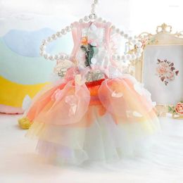Dog Apparel Skirt Elegant Pet Dress With Charming Butterfly Decor For Summer Cat Princess Mesh Stitching Wear Fine