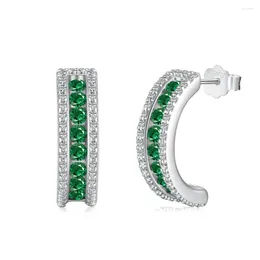Stud Earrings S925 Silver Ear Studs Women's Curved Full Zircon Stone Inlaid With Green Row Diamonds Fashion Design Versatile Jewelry