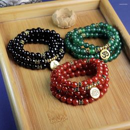 Strand 108 Japa Mala Meditation Bracelet For Women 8mm Black Agate Red Green Rosary Beads Prayer Yoga Drop