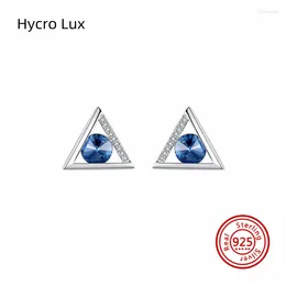 Stud Earrings 2024 925 Sterling Silver Royal Blue Austrian Crystal Triangle Exquisite For Women Christmas Lux Jewelry Box