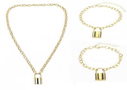 Three Piece Suit Lock Chain Necklace Punk 90s Link Gold Colour Pendant Women Fashion Gothic Jewellery Necklaces2507752