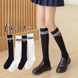 Women Socks Korean College Style Student Knee High Women's Middle Stockings Japanese JK Girls Black And White Striped Mid Length