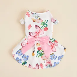 Dog Apparel Princess Dresses For Small Dogs Girls Floral Puppy Pink Bowknot Dress Pretty Butterfly Summer Hem Outfits