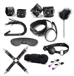 10pcs BDSM Restraints Sex Toy PU Leather Fetish Bondage Set Role Play Bed Game for Couples Y04062053440