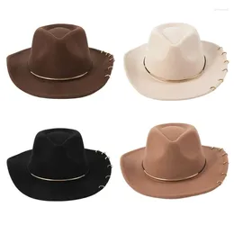 Berets Elegant Fedoras Hat For Women Party With Metal Rings Cosplay Costume Cowboy Dance Stage Performances Dropship