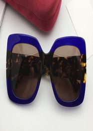 Designer women Square 0083S Blue Avana Brown Gold Plastic Sunglasses 55mm brand sunglasses new with box4891485