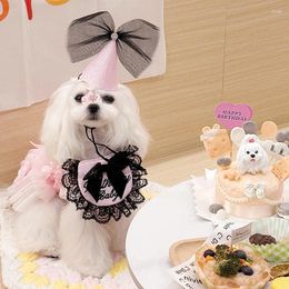 Dog Apparel Cute Black Tie Lace Pet Birthday Decorations Drool Towel Party Bib Triangle Cat Puppy Hat Set Happy Accessories