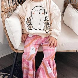 Clothing Sets 2Pcs Toddler Girls Halloween Clothes Ghost Print Long Sleeve Sweatshirt Pink Flare Pants Set 0-4Years