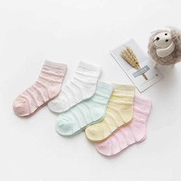 Kids Socks 5Pairs/lot 0-2Y Baby Socks Summer Cotton Striped Heart Thin Kids Socks Solid Girls Mesh Cute Newborn Boy Toddler Socks Baby Y240504