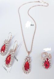 Direct s Europe and America dropshaped bridal jewelry threepiece water drop necklace earrings ring set3586884