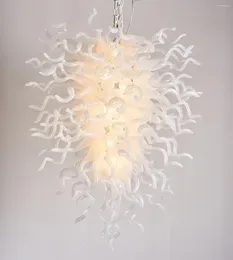 Chandeliers LONGREE Spiral Glass Chandelier Large Chihuly Ivory White Blown Lightings For Home Stairs Foyer Entryway