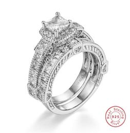 Vintage Ring Sets For Women High Clarity S925 silver Simulated Diamond Platinum Resistant For Engagement Wedding Anniversaries siz2607559