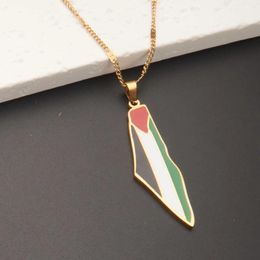 Pendant Necklaces Stainless Steel Palestinian Gaza Map Flag Necklace