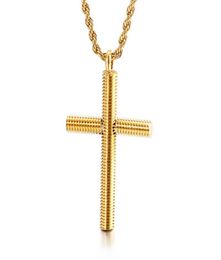 Silver gold black Fashion women mens Gifts 3151mm size pendant hiphop stainless steel necklace Religious believer spiral cross7374340