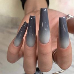 Glossy Black Ombre Nails Coffin Extra Long Ballerina Press on Full Cover False fingernails Artificial Luxurious Nail Accessories3998055