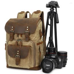 Backpack Vintage DSLR SLR Camera Bag Waxy Canvas Leather Pography For Women Men Pographer With Laptop Compartment