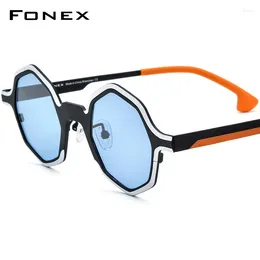 Sunglasses FONEX Pure Titanium Men Retro Vintage Small Polygon Polarised Sun Glasses 2024 Women UV400 Shades F85812T