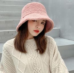 Lady Reversible Double Sided Bucket Hat Winter Autumn Solid Colour Thicken Faux Fleece Wide Brim Sunscreen Packable Fisherman Cap16444191