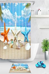Sea Beach Shower Curtain Starfish Shell Printed Bath Screen Polyester Waterproof Shower Curtains Decor With Hooks4295021