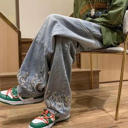 Men's Jeans Man Cowboy Pants Trousers Graphic Embroidery Straight Retro Denim Y2k Vintage Original Spring Autumn Stylish Cotton