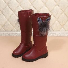 Boots Fashion Children Girls Princess 2024 Autumn Winter Knee Length Plush Fur Shoes D940