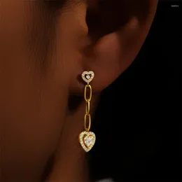 Dangle Earrings CANNER Double Love Pendant S925 Sterling Silver Luxury Chain Heart-Shaped Long Tassel Drop For Women Jewellery