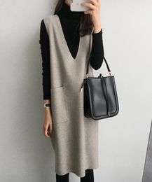Maternity Women Pregnancy Winter Tank Dresses Mama Clothes Korean Knitted Knee Length Solid Pocket Causal Dress Japan 2011265614967