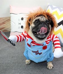 2021 Halloween Dog Costumes Funny Pet Clothes Cat Cowboy Riders Outfit for Small Medium Large Bulldog Christmas Knight Cosplay220S5504522