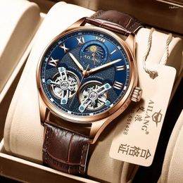 Wristwatches AILANG Men Watch 2024 Fashion Double Tourbillon Mechanical Rose Gold Case Luxury Personalised Clock Relogio Masculino