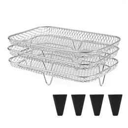 Double Boilers 3-Layer BBQ Grill Racks Stainless Steel Stackable Steam Rack Anti-rust Easy To Clean With Silicone Foot Pad Kitchen