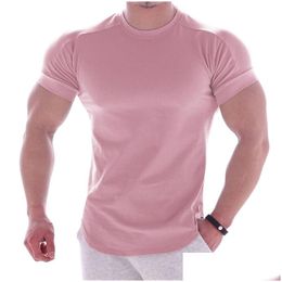 Men'S T-Shirts Gym T-Shirt Men Short Sleeve Casual Blank Slim T Shirt Male Fitness Bodybuilding Workout Tee Tops Summer Clothing 22053 Dhjxb