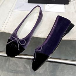High Quality Velvet Classic Ballet Flats Womens Designer Flat Heel Bowtie Mary Jane Dress Shoes Silk Round Toes Slingbacks Slip On Solid Color Shoes Girls Wedding