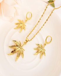 Fashion leaf Necklace Earring Set Women Party Gift 18 k Solid Gold Earrings pendant Jewelry Sets9268607