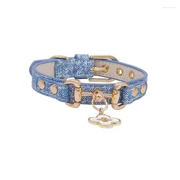 Dog Collars Denim Pattern Top Layer Cowhide Buckle PMG Pet Collar Teddy Schnauzer Neck