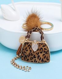 Fashion Leopard Print Ball Handbag Keychains Charm For Women Bag Pendant Luxury Key Rings Car Chain Cute Keyrings6952053